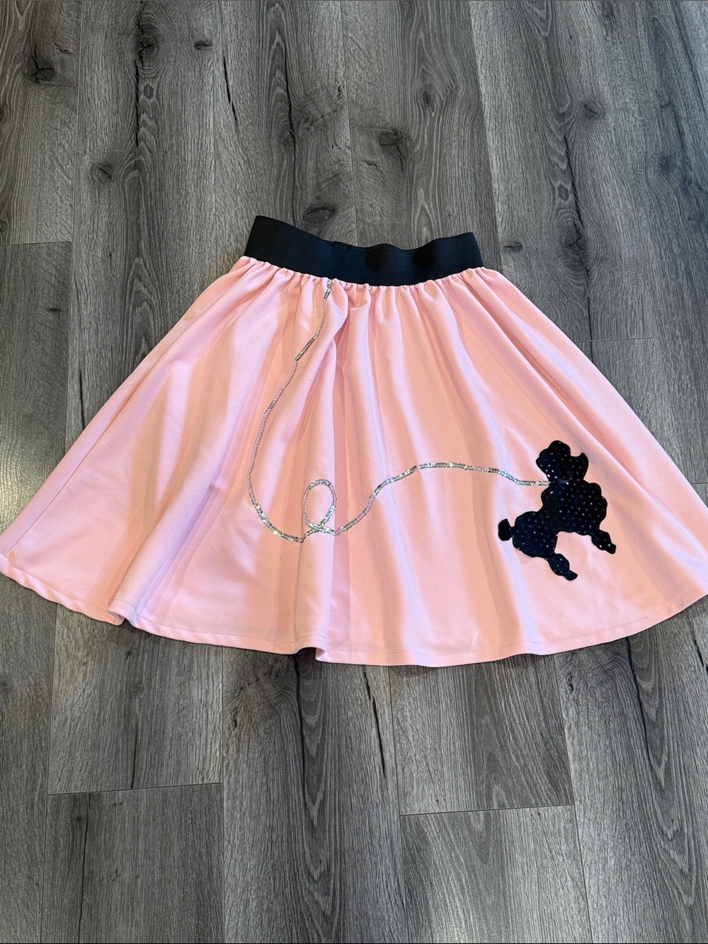Spirit Pink Circle Skirt Black Waistband and Poodle Appliqué Halloween Costume